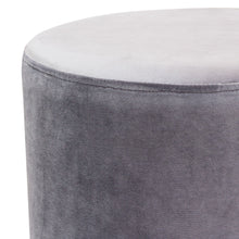 Load image into Gallery viewer, Sorbet Round Accent Ottoman in Grey Velvet w/ Silver Metal Band Accent by Diamond Sofa
