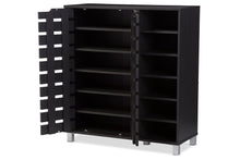 Load image into Gallery viewer, Baxton Studio Shirley Modern and Contemporary Dark Brown Wood 2-Door Shoe Cabinet with Open Shelves