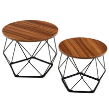 Load image into Gallery viewer, Set of 2 Modern Round Coffee Table with Pentagonal Steel Base-Rustic Brown