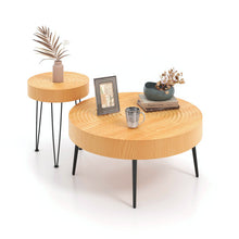 Load image into Gallery viewer, Set of 2 Solid Wood Farmhouse Round Coffee Tables-Ring Pattern