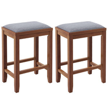 Load image into Gallery viewer, 2 Pieces 25 Inch Upholstered Bar Stool Set with Solid Rubber Wood Frame and Footrest-Brown