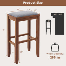 Load image into Gallery viewer, 2 Pieces 31 Inch Upholstered Bar Stool Set with Solid Rubber Wood Frame and Footres-Brown