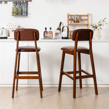 Load image into Gallery viewer, 29 Inch Upholstered PU Bar Stools with Rubber Wood Legs-Set of 2