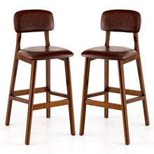 Load image into Gallery viewer, 29 Inch Upholstered PU Bar Stools with Rubber Wood Legs-Set of 2