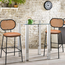 Load image into Gallery viewer, 29.5 Inch Modern Faux Leather Bar Stools with Imitation Rattan Woven Backrest-Brown