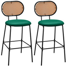 Load image into Gallery viewer, 29.5 Inch Modern Faux Leather Bar Stools with Imitation Rattan Woven Backrest-Green