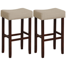 Load image into Gallery viewer, 2 Set of 29 Inch Height Upholstered Bar Stool with Solid Rubber Wood Legs and Footrest-Beige