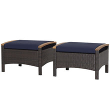 Load image into Gallery viewer, Set of 2 Fade-Resistant Wicker Patio Ottoman-Navy