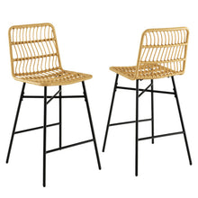 Load image into Gallery viewer, Set of 2 Rattan Bar Stools with Sturdy Metal Frame-Yellow