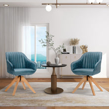 Load image into Gallery viewer, Modern Leathaire Set of 2 Swivel Accent Chair with Beech Wood Legs-Blue
