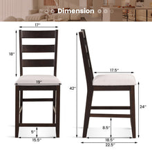 Load image into Gallery viewer, 2 Piece Counter Height Bar Stool Set with Padded Seat and Rubber Wood Legs-Beige