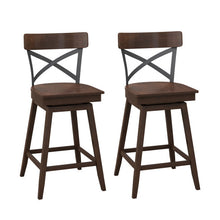 Load image into Gallery viewer, Set of 2 Wooden Swivel Bar Stools with Open X Back and Footrest-24 inches