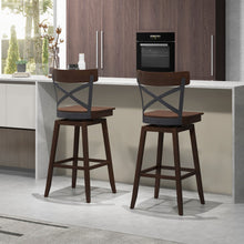Load image into Gallery viewer, Set of 2 Wooden Swivel Bar Stools with Open X Back and Footrest-29 inches