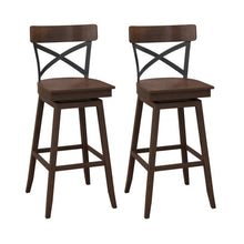 Load image into Gallery viewer, Set of 2 Wooden Swivel Bar Stools with Open X Back and Footrest-29 inches