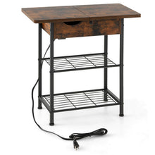 Load image into Gallery viewer, Side End Table with Charging Station Flip-Up Top for Living Room-Rustic Brown