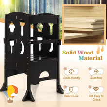 Load image into Gallery viewer, Folding Wooden Step Stool with Lockable Safety Rail for Toddler 3+-Coffee