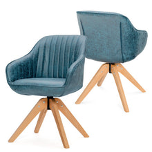 Load image into Gallery viewer, Modern Leathaire Set of 2 Swivel Accent Chair with Beech Wood Legs-Blue