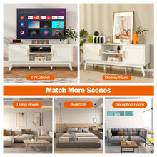 Load image into Gallery viewer, TV Stand Entertainment Media Console with 2 Rattan Cabinets and Open Shelves-White