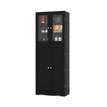 Load image into Gallery viewer, Tall Kitchen Pantry Cabinet with Dual Tempered Glass Doors and Shelves-Black