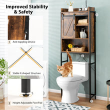 Load image into Gallery viewer, 4-Tier Multifunctional Toilet Sorage Cabinet with Adjustable Shelf and Sliding Barn Door-Rustic Brown