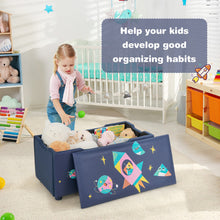 Load image into Gallery viewer, Kids Wooden Upholstered Toy Storage Box with Removable Lid-Navy
