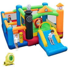 Load image into Gallery viewer, Train Themed Kids Bouncer with Slide and Basketball Hoop with 950W Air Blower