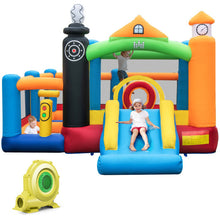 Load image into Gallery viewer, Train Themed Kids Bouncer with Slide and Basketball Hoop with 950W Air Blower