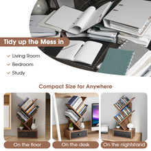 Load image into Gallery viewer, 5-Tier Floor Standing Tree Bookcase with Drawer-Brown