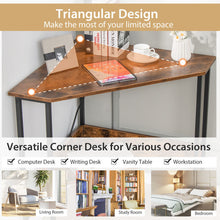 Load image into Gallery viewer, Triangle Computer Corner Desk with Charging Station-Rustic Brown
