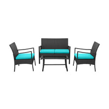 Load image into Gallery viewer, 4 Pieces Rattan Conversation Set with Tempered Glass Coffee Table-Turquoise