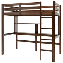 Load image into Gallery viewer, Twin Size Solid Wood Slatted Loft Bed Frame with Safety Guardrail for Kid-Brown