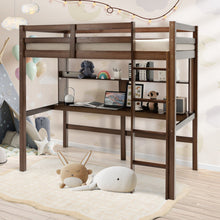 Load image into Gallery viewer, Twin Size Solid Wood Slatted Loft Bed Frame with Safety Guardrail for Kid-Brown