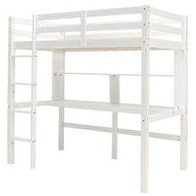 Load image into Gallery viewer, Twin Size Solid Wood Slatted Loft Bed Frame with Safety Guardrail for Kid-White