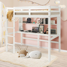 Load image into Gallery viewer, Twin Size Solid Wood Slatted Loft Bed Frame with Safety Guardrail for Kid-White