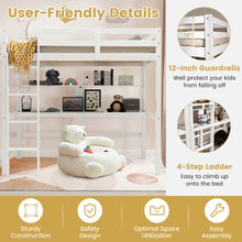 Load image into Gallery viewer, Twin Size Solid Wood Slatted Loft Bed Frame with Safety Guardrail for Kid-White