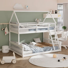 Load image into Gallery viewer, Twin Over Full House Bunk Bed with Ladder and Guardrails-White