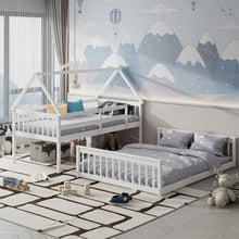 Load image into Gallery viewer, Twin Over Full House Bunk Bed with Ladder and Guardrails-White