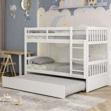 Load image into Gallery viewer, Twin Over Twin Bunk Bed with Pull-out Trundle and Ladder-White