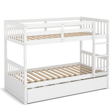 Load image into Gallery viewer, Twin Over Twin Bunk Bed with Pull-out Trundle and Ladder-White