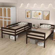 Load image into Gallery viewer, Solid Wood Twin Over Twin Bunk Bed Frame with High Guardrails and Integrated Ladder-Espresso