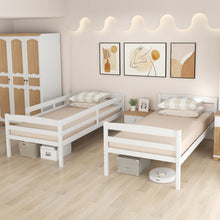Load image into Gallery viewer, Solid Wood Twin Over Twin Bunk Bed Frame with High Guardrails and Integrated Ladder-White