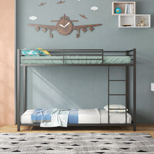 Load image into Gallery viewer, Low Profile Twin Over Twin Metal Bunk Bed with Full-length Guardrails-Black