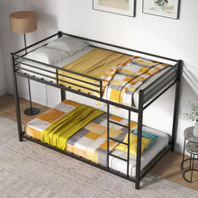 Load image into Gallery viewer, Low Profile Twin Over Twin Metal Bunk Bed with Full-length Guardrails-Black