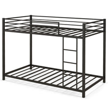 Load image into Gallery viewer, Low Profile Twin Over Twin Metal Bunk Bed with Full-length Guardrails-Black