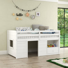Load image into Gallery viewer, Twin Size Solid Wood Low Loft Bed with Storage and Drawer-White