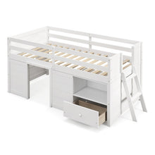 Load image into Gallery viewer, Twin Size Solid Wood Low Loft Bed with Storage and Drawer-White