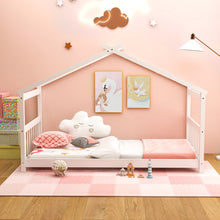 Load image into Gallery viewer, Twin Size Wooden House Bed with Roof-White