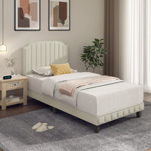 Load image into Gallery viewer, Heavy Duty Upholstered Bed Frame with Rivet Headboard-Twin Size