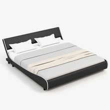 Load image into Gallery viewer, Upholstered Platform Bed Frame Low Profile Faux Leather with Curved Headboard-King Size