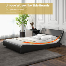 Load image into Gallery viewer, Upholstered Platform Bed Frame Low Profile Faux Leather with Curved Headboard-Full Size